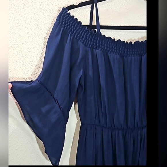 BCX Navy Blue Cold Shoulder Flowy Dress Size Small - Picture 2 of 11